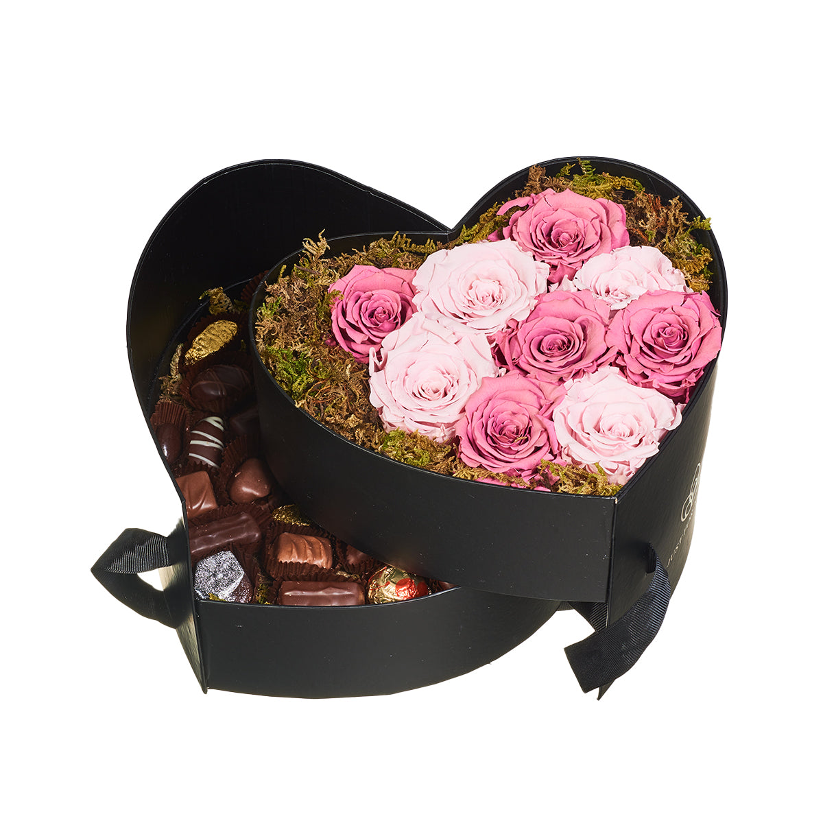 Corazón Con Rosa Natural Y Chocolates