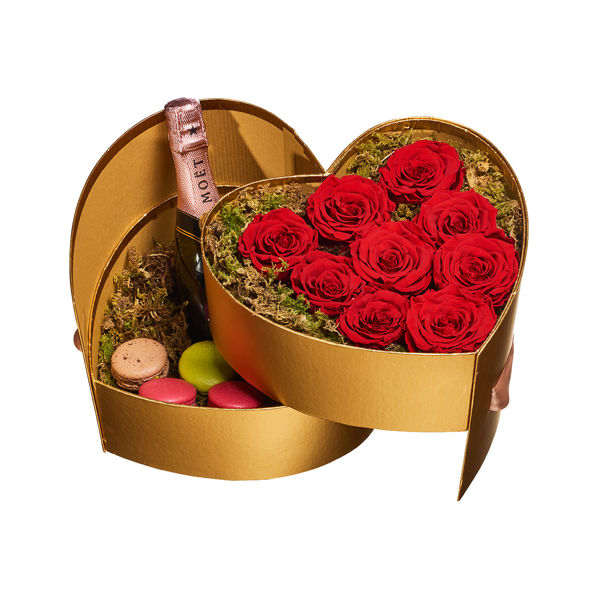 Corazón De Rosas Preservadas, Macarrones Y Champagne
