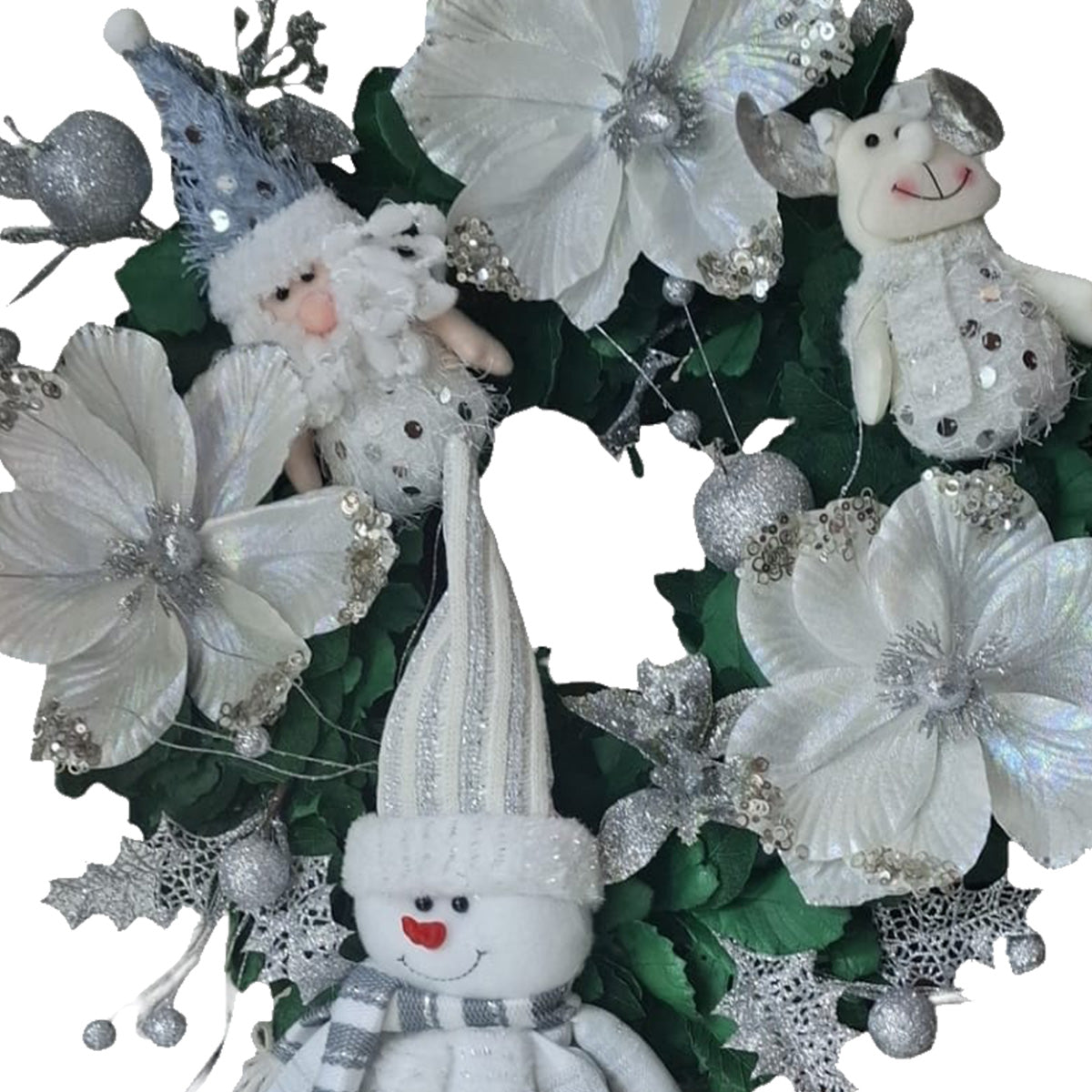 Corona navideña plateada