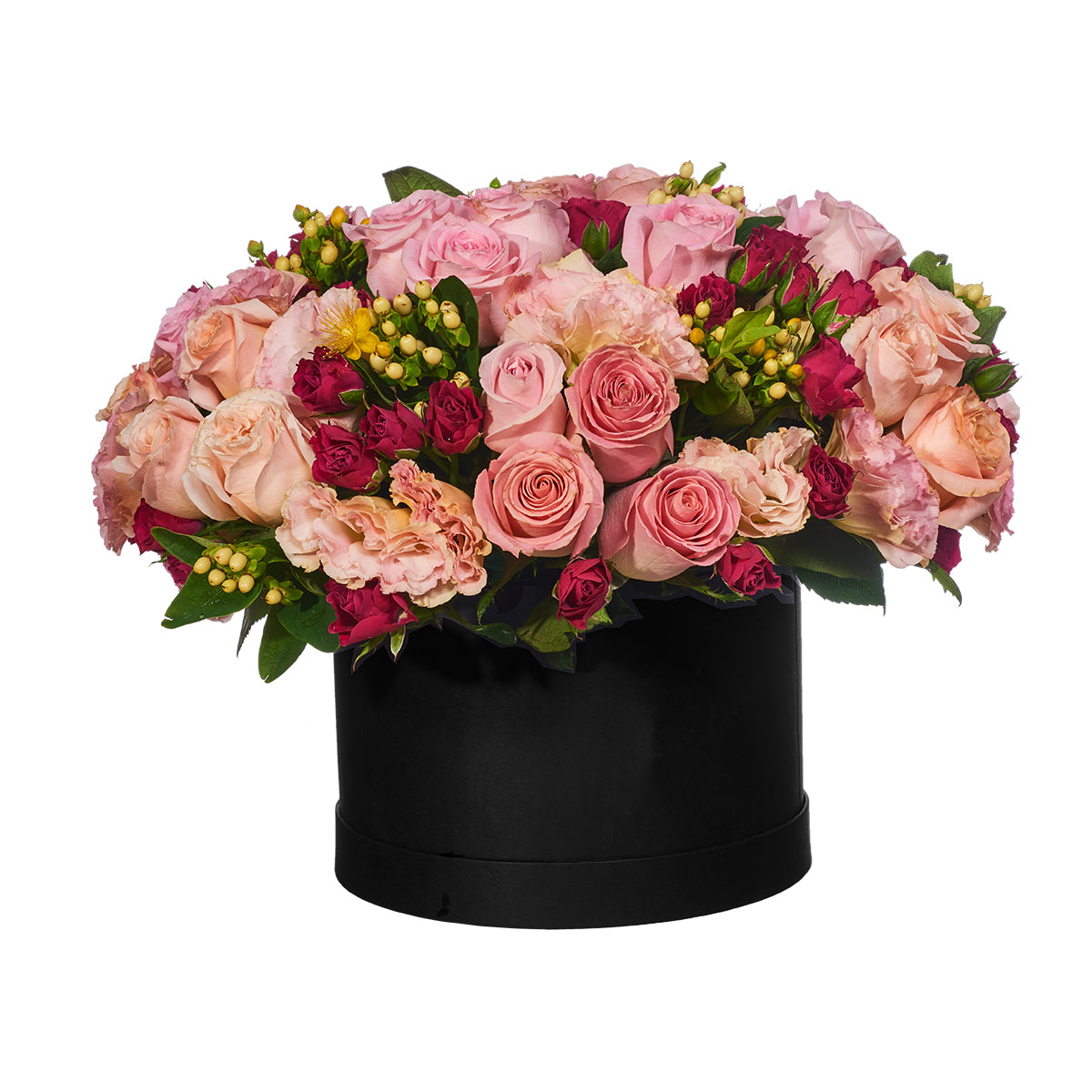 Diseño alegre y elegante de rosas con lisianthus