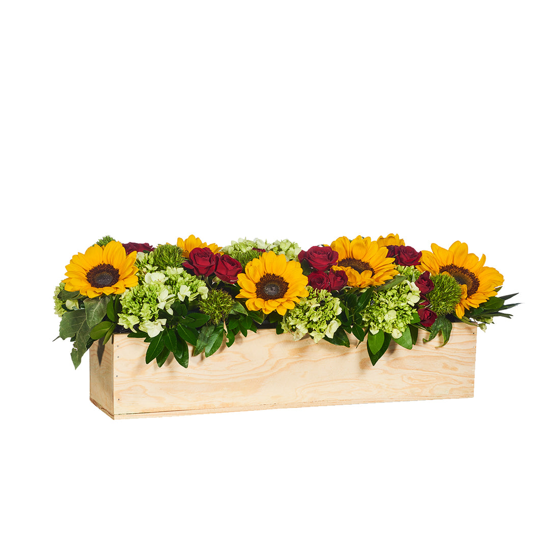 Caja De Madera Girasoles Y Rosas