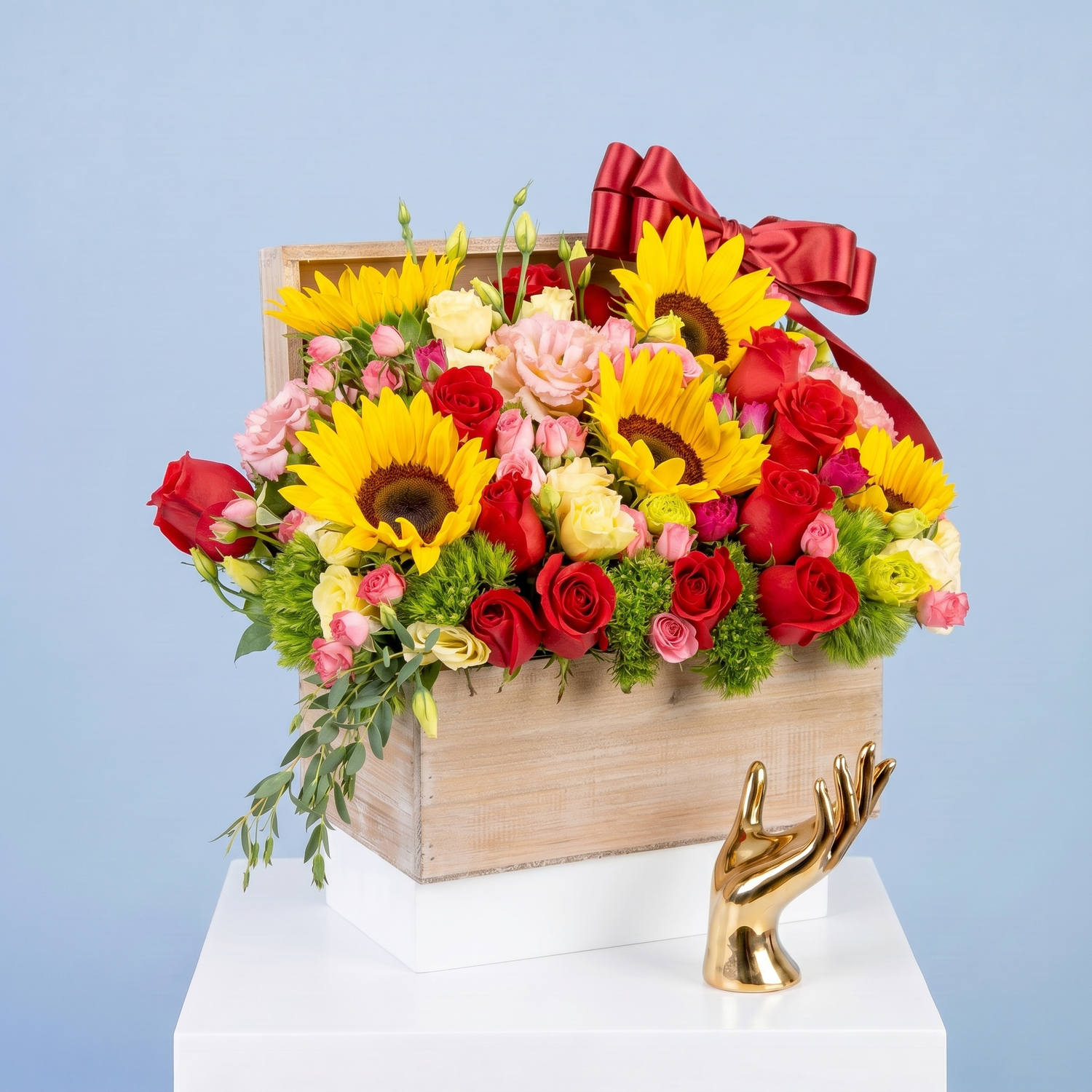 Girasol y rosas