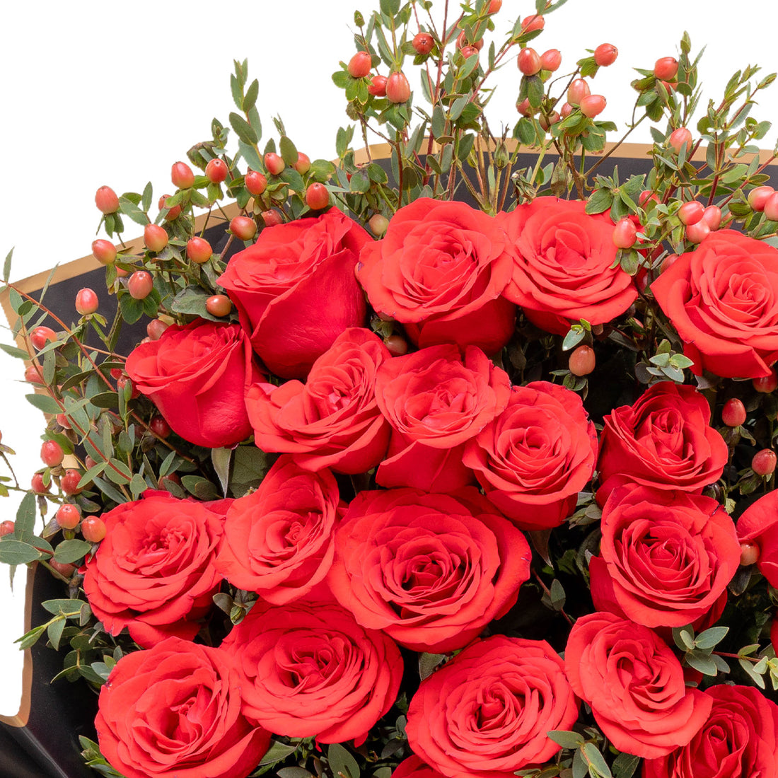 Ramo de rosas y eucalipto