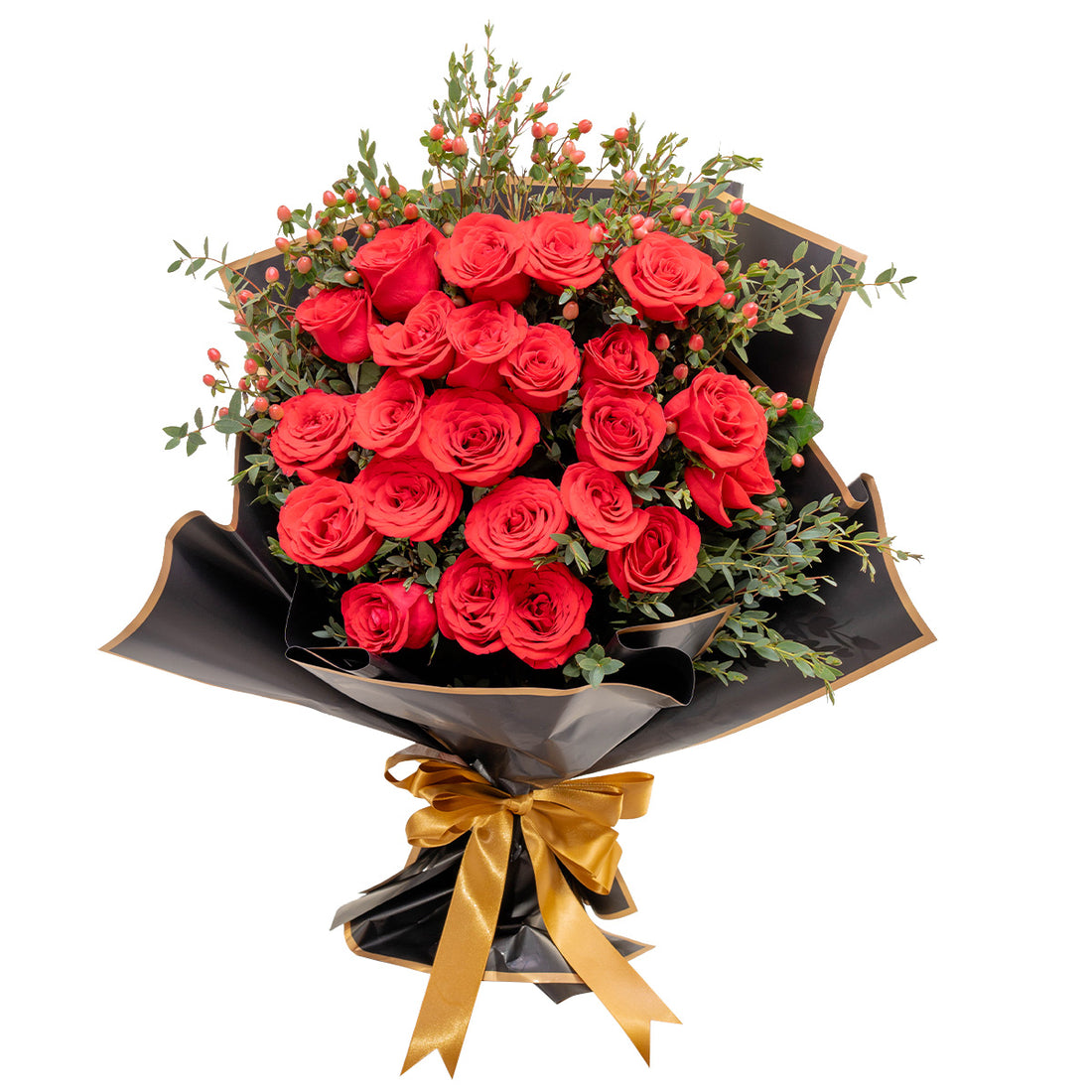 Ramo de rosas y eucalipto